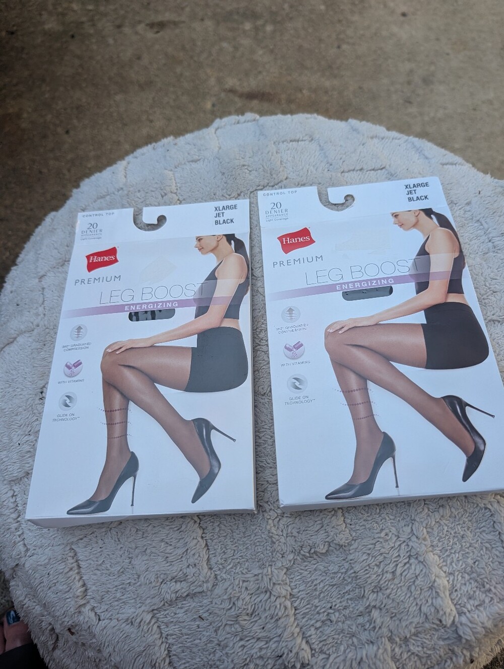 Hanes Leg Boost Energizing Sheer Pantyhose - Jet Black (Pair of 2) Size X-Large